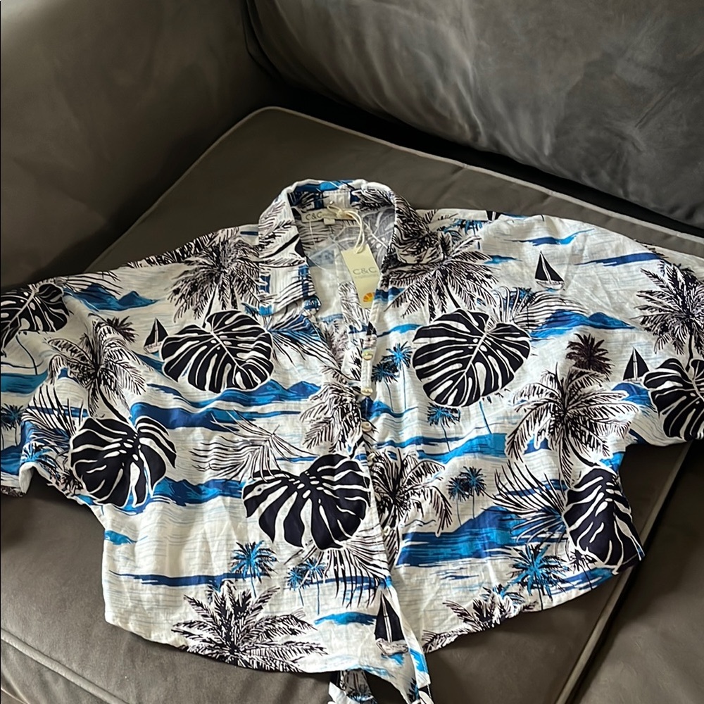 C&C California Blue and Black Button Down Shirt with Striking Design